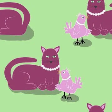 Tierfreunde graphical pattern design with cats and birds Copyright: xZoona... 스톡 사진