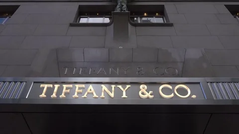 Tiffany & Co sign, Fifth Avenue, New York Stock Footage