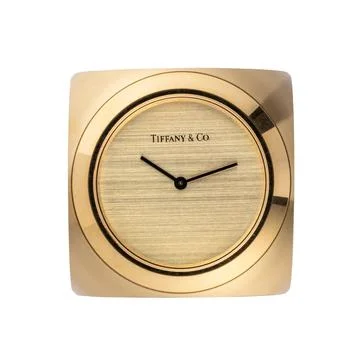 Tiffany &amp; Co. Table Clock Quartz Movement Brass Case Transparent Background.. Stock Photos