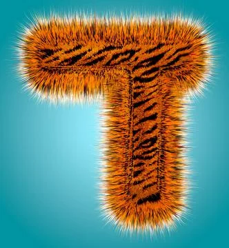Tiger 3D rendering hebrew alphabet and number of funny fur font isolated on blue Stock Illustration