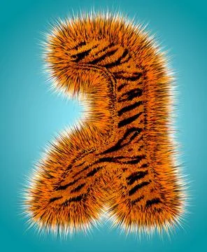 Tiger 3D rendering hebrew alphabet and number of funny fur font isolated on blue Stock Illustration