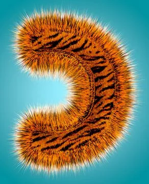 Tiger 3D rendering hebrew alphabet and number of funny fur font isolated on blue Stock Illustration