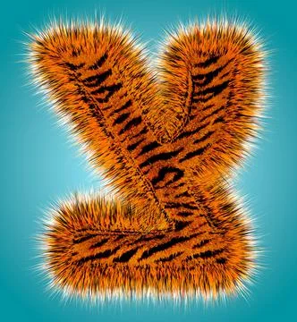 Tiger 3D rendering hebrew alphabet and number of funny fur font isolated on blue Stock Illustration