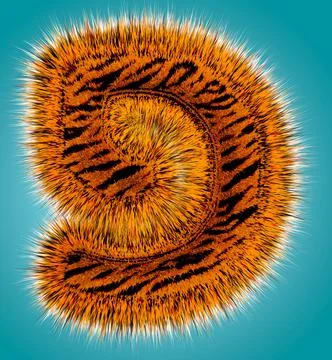 Tiger 3D rendering hebrew alphabet and number of funny fur font isolated on blue Stock Illustration