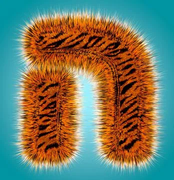 Tiger 3D rendering hebrew alphabet and number of funny fur font isolated on blue Stock Illustration