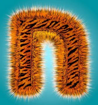Tiger 3D rendering hebrew alphabet and number of funny fur font isolated on blue Stock Illustration