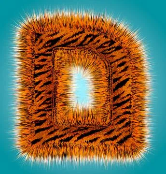 Tiger 3D rendering hebrew alphabet and number of funny fur font isolated on blue Illustrazione stock
