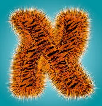 Tiger 3D rendering hebrew alphabet and number of funny fur font isolated on blue Stock Illustration