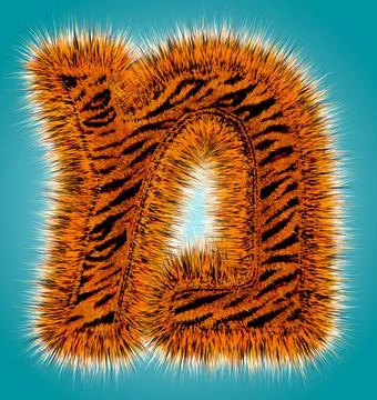 Tiger 3D rendering hebrew alphabet and number of funny fur font isolated on blue Stock Illustration