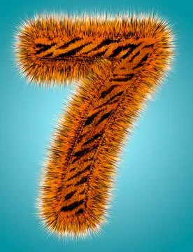 Tiger 3D rendering hebrew alphabet and number of funny fur font isolated on blue Stock Illustration