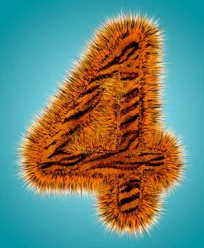 Tiger 3D rendering hebrew alphabet and number of funny fur font isolated on blue Stock Illustration