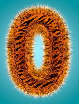 Tiger 3D rendering hebrew alphabet and number of funny fur font isolated on blue Stock Illustration