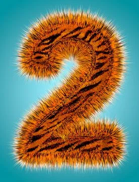 Tiger 3D rendering hebrew alphabet and number of funny fur font isolated on blue Stock Illustration