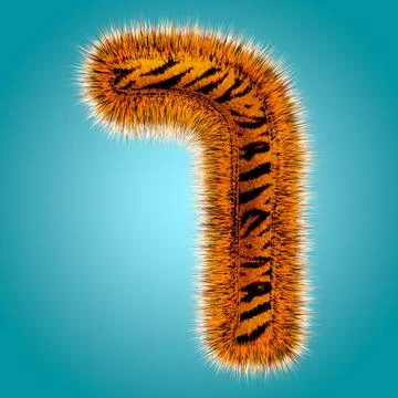 Tiger 3D rendering hebrew alphabet and number of funny fur font isolated on blue Stock Illustration