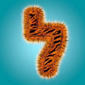 Tiger 3D rendering hebrew alphabet and number of funny fur font isolated on blue Stock Illustration
