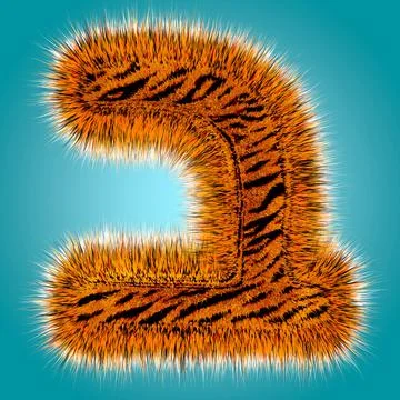 Tiger 3D rendering hebrew alphabet and number of funny fur font isolated on blue Stock Illustration