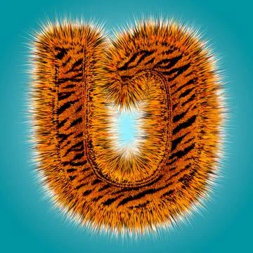 Tiger 3D rendering hebrew alphabet and number of funny fur font isolated on blue Stock Illustration