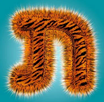 Tiger 3D rendering hebrew alphabet and number of funny fur font isolated on blue Stock Illustration