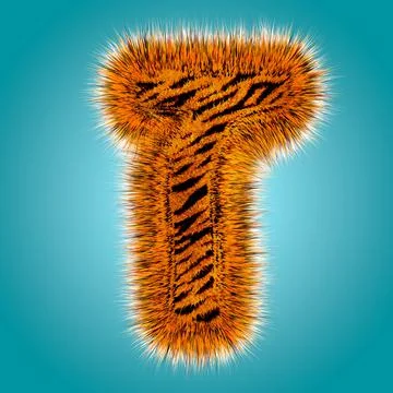 Tiger 3D rendering hebrew alphabet and number of funny fur font isolated on blue Stock Illustration