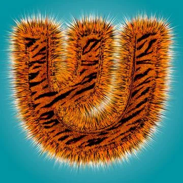 Tiger 3D rendering hebrew alphabet and number of funny fur font isolated on blue Stock Illustration