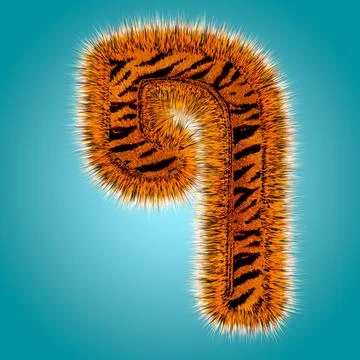 Tiger 3D rendering hebrew alphabet and number of funny fur font isolated on blue Stock Illustration