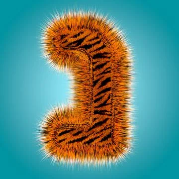 Tiger 3D rendering hebrew alphabet and number of funny fur font isolated on blue Stock Illustration