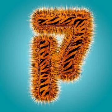 Tiger 3D rendering hebrew alphabet and number of funny fur font isolated on blue Stock Illustration