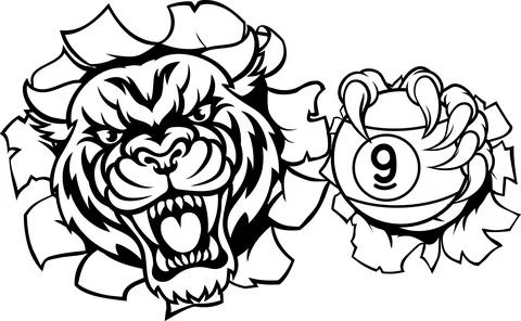 Tiger and 9 Ball Nine Ball Pool Cartoon Mascot Stock Illustration