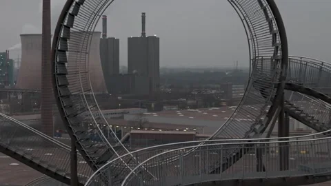 Tiger and Turtle, Magic Mountain, art installation, drone pull back reveal Stock Footage 296799992