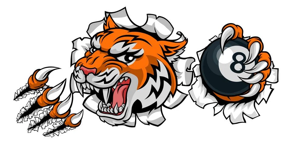 Tiger Angry Pool 8 Ball Billiards Mascot Cartoon Stock Illustration