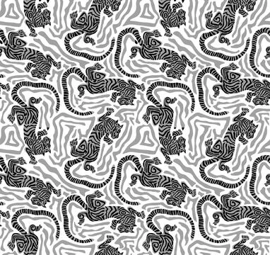 Tiger Art Seamless Pattern Wallpaper illustration Vector, Safari Wildlife, Ti Stock Illustration