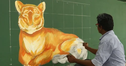 Tiger Art work on the wall Stock Footage 91999932