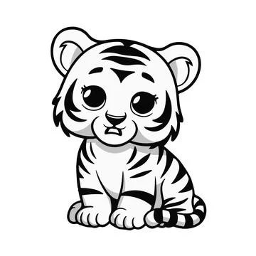 Tiger black white cartoon  Vector art illustration Stock-Illustration