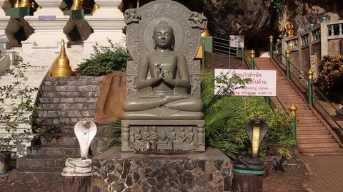 Tiger Cave Temple or Wat Thum Sua at Krabi province, Thailand. Buddha monument. Stock Footage 83214793