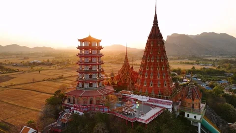 Tiger cave temple, wat tham sua a buddhist temple in Kanchanaburi, Thailand Stock Footage 313927000
