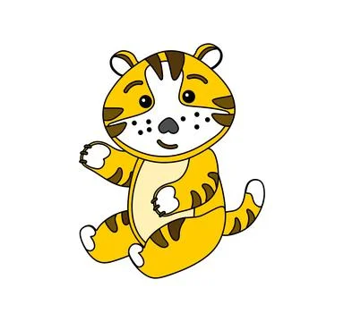 Tiger character Vector color doodle illustration isolated on white Stock Illustration