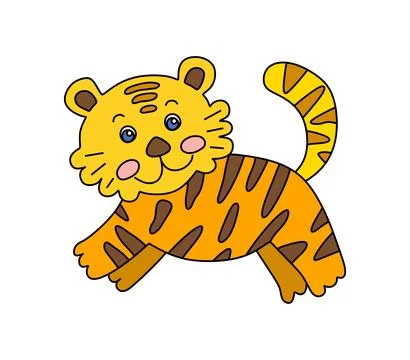 Tiger character Vector color doodle illustration isolated on white Stock Illustration