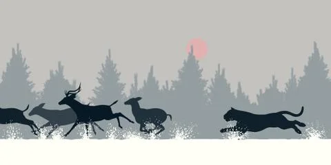 Tiger chasing deer Stock-Illustration