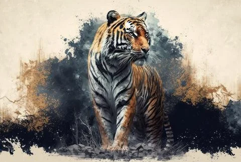 Tiger  with copy space background. World wildlife day concept. Stock Illustration
