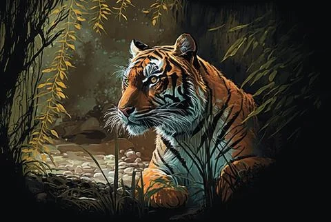 Tiger  with copy space background. World wildlife day concept. Stock Illustration