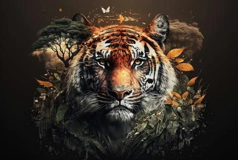 Tiger  with copy space background. World wildlife day concept. Stock Illustration