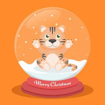 Tiger cub catches snow inside a glass ball Stock Illustration