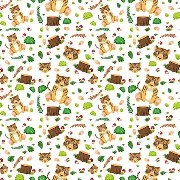 Tiger cute animal seamless pattern イラスト素材
