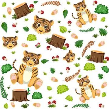 Tiger cute animal seamless pattern イラスト素材