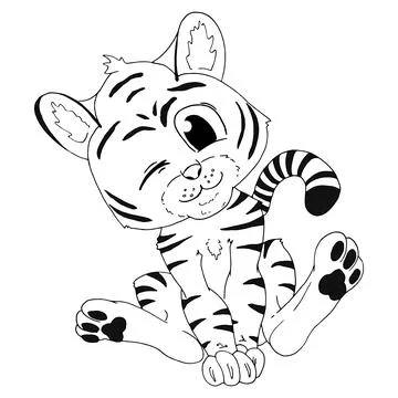 Tiger cute doodle hand drawn flat vector illustration. Stock Illustration