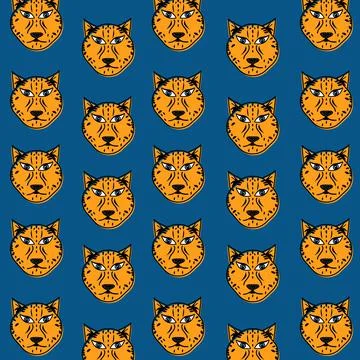 Tiger doodle seamless pattern Stock Illustration