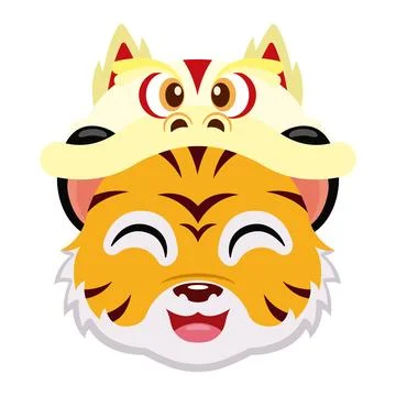 Tiger with dragon dance mask. Vector Stock Illustration