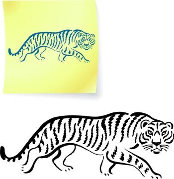 Tiger drawing on post it notes Stock Illustration