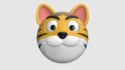 Tiger Emoji with transparent (alpha) background Stock Footage 252032483