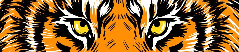 Tiger eyes vector graphics. Horizontal banner, poster with tiger eyes. Realistic Stock Illustration